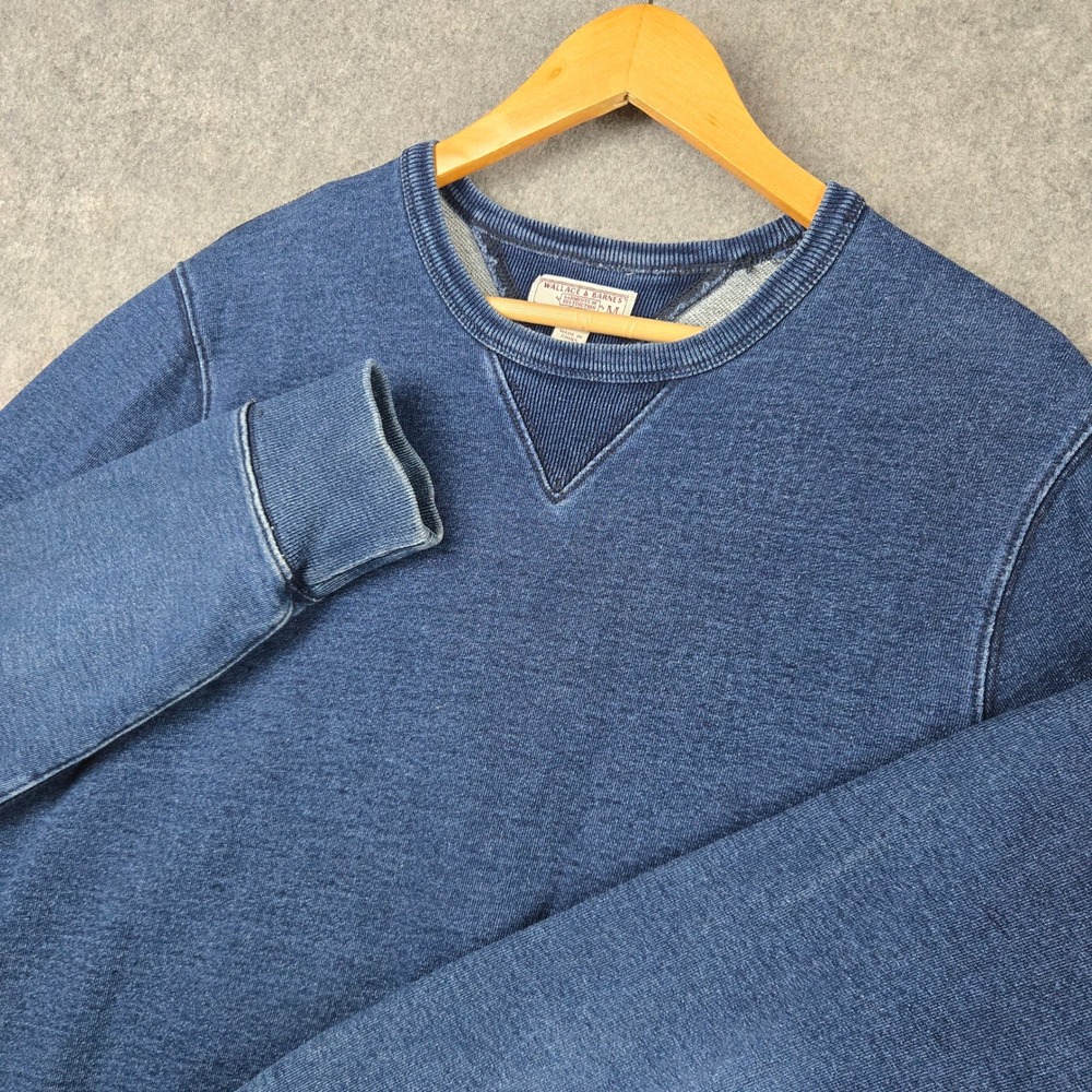 Wallace & Barnes Sweatshirt Mens Medium Blue Indigo Dyed V-Stitch French Terry